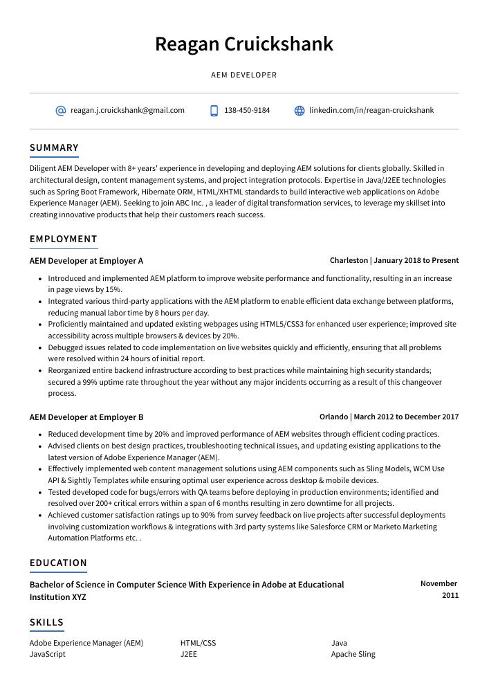 AEM Developer Resume