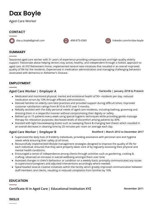 Aged Care Worker Resume CV Example And Writing Guide