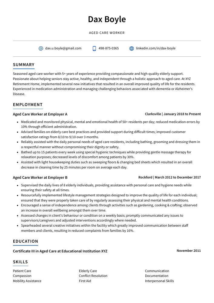 Aged Care Worker Resume CV Example And Writing Guide