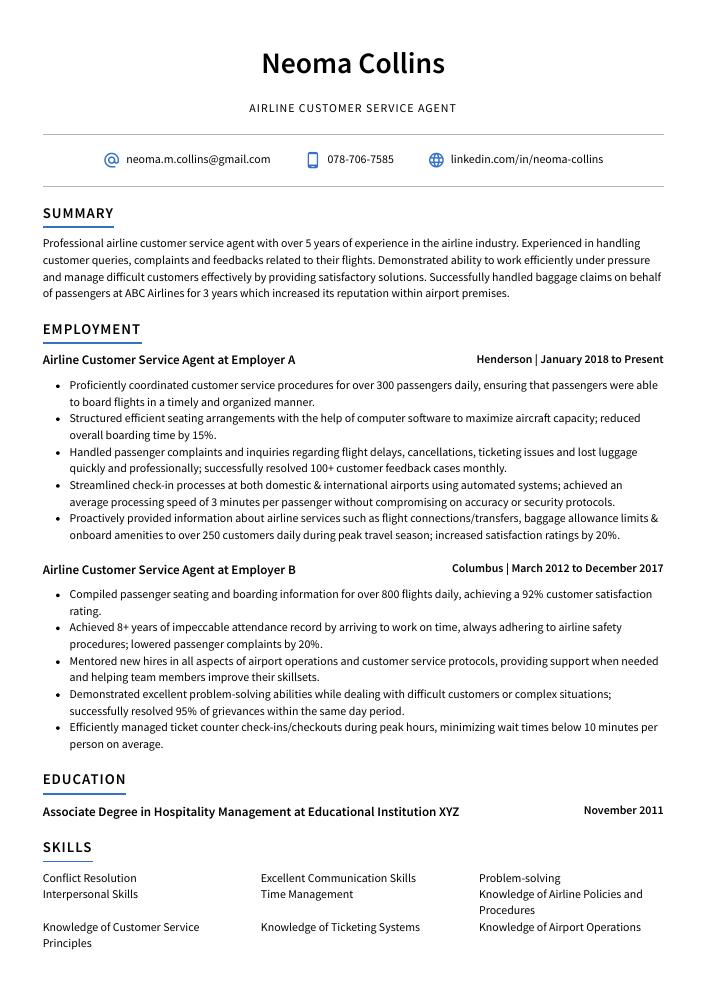 airport customer service resume objective