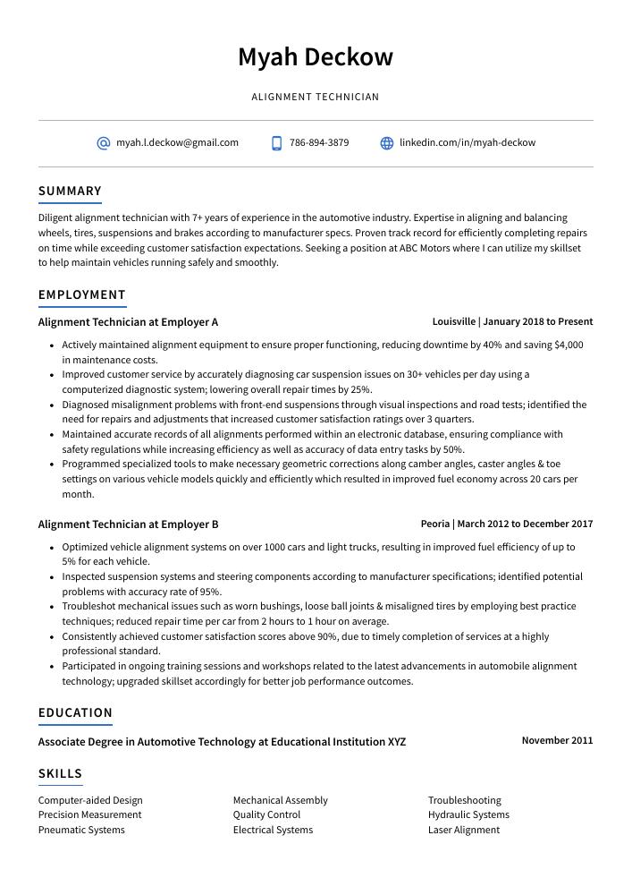 Alignment Technician Resume