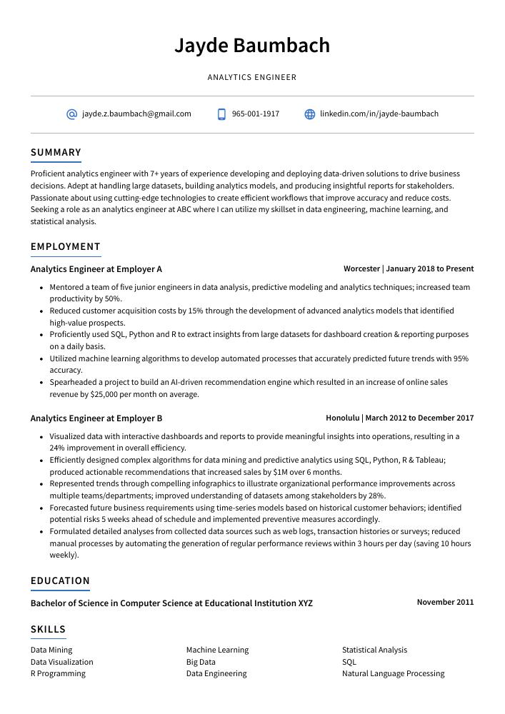 Analytics Engineer Resume