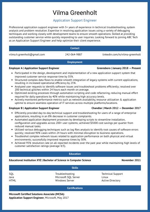 application support engineer resume india