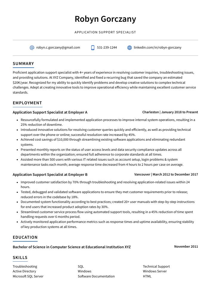 .net application support resume