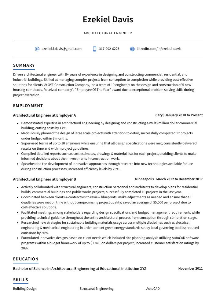 Architectural Engineer Resume