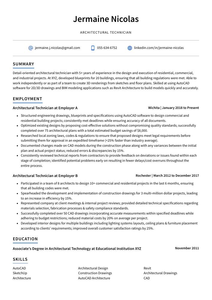 Architectural Technician Resume