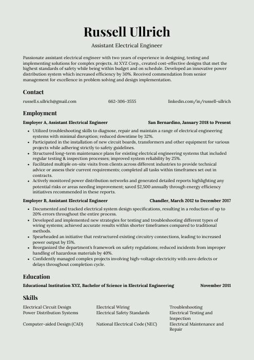 electrical assistant job description resume