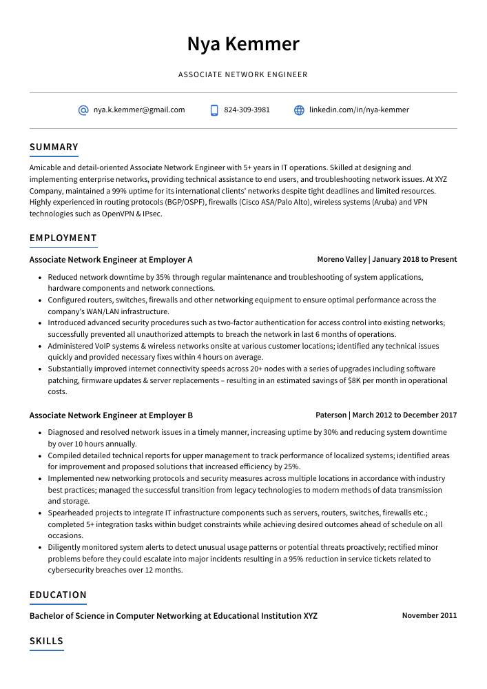 Associate Network Engineer Resume