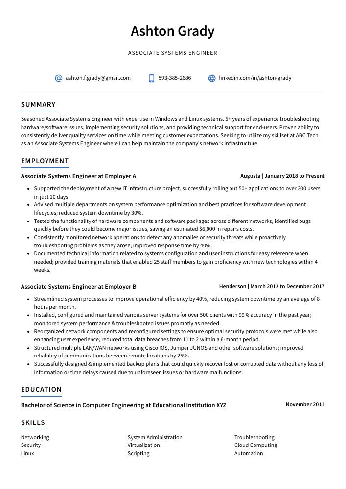 Associate Systems Engineer Resume