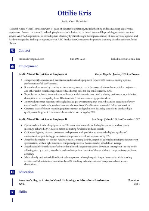 Audio Visual Technician Resume (CV) Example And Writing Guide