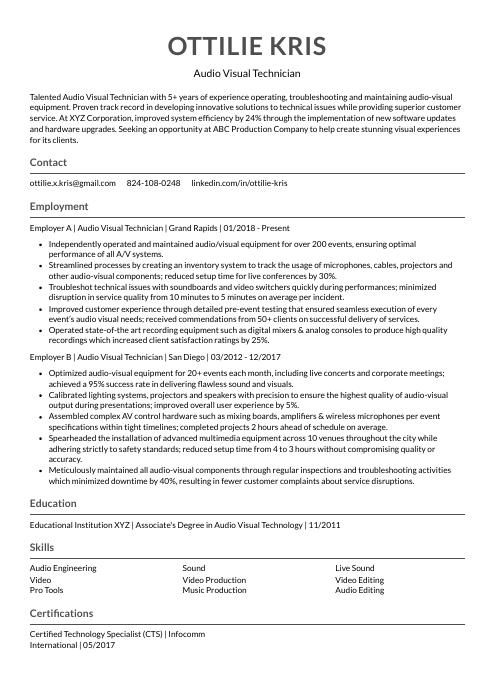 Audio Visual Technician Resume (CV) Example And Writing Guide