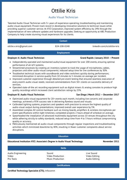 Audio Visual Technician Resume Cv Example And Writing Guide 8945