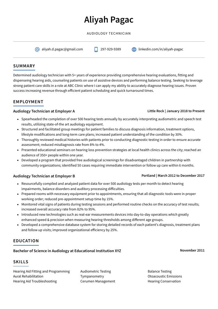 Audiology Technician Resume