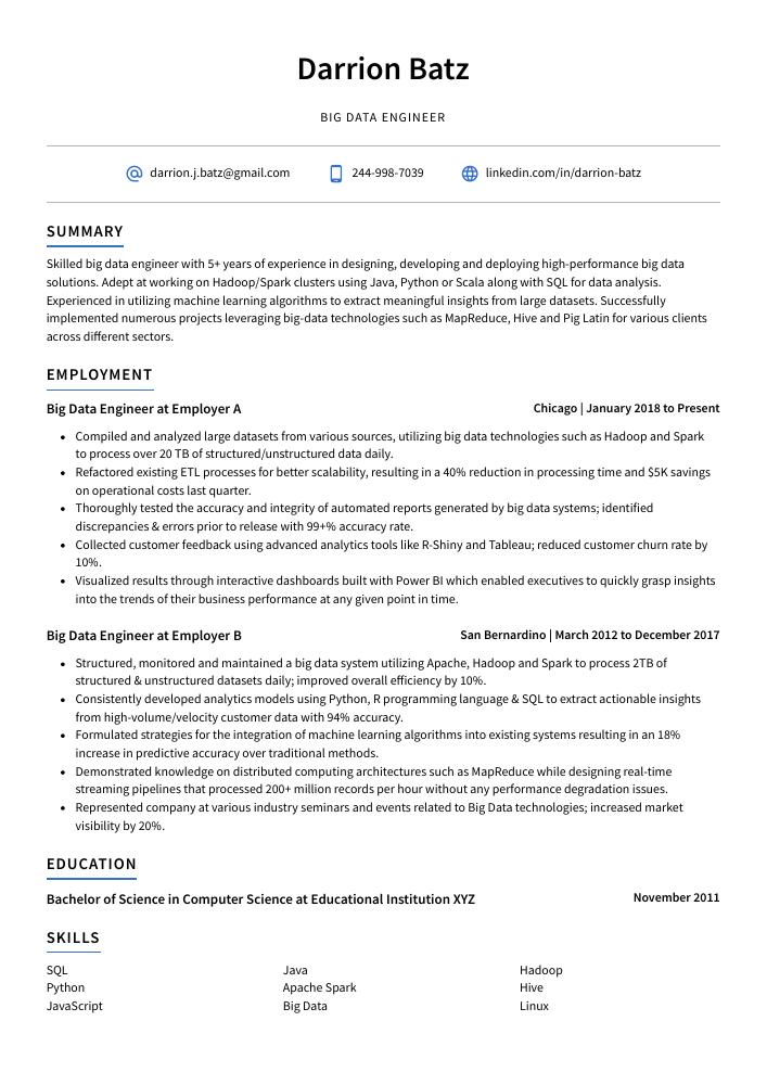 Big Data Engineer Resume