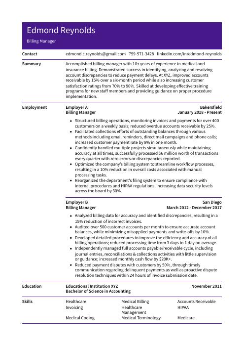 Billing Manager Resume Cv Example And Writing Guide 9141