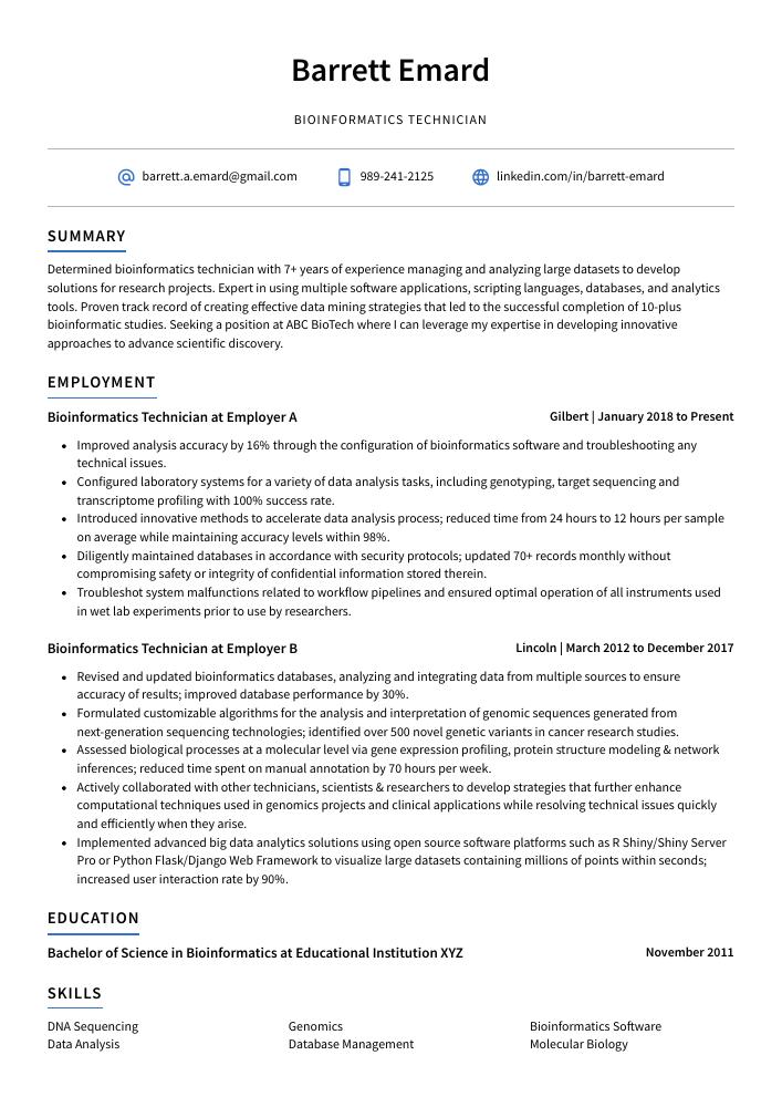 Bioinformatics Technician Resume