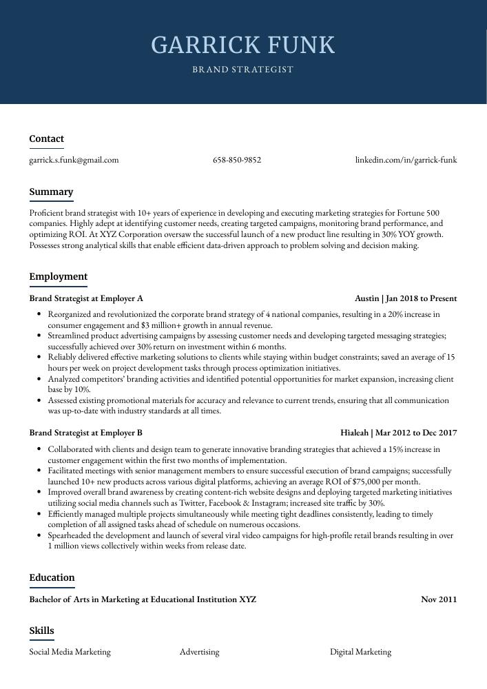 Brand Strategist Resume