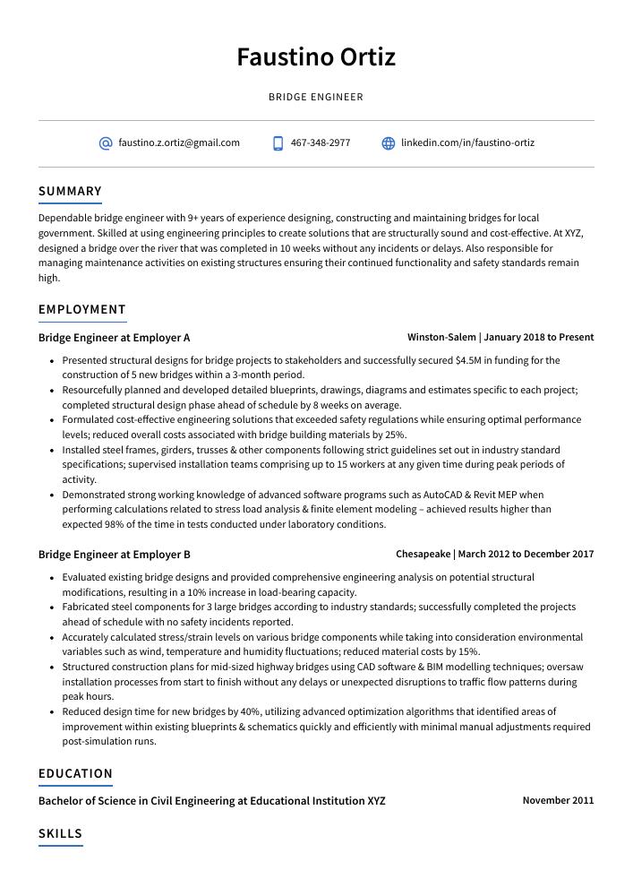 Bridge Engineer Resume