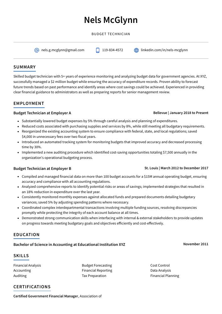 Budget Technician Resume