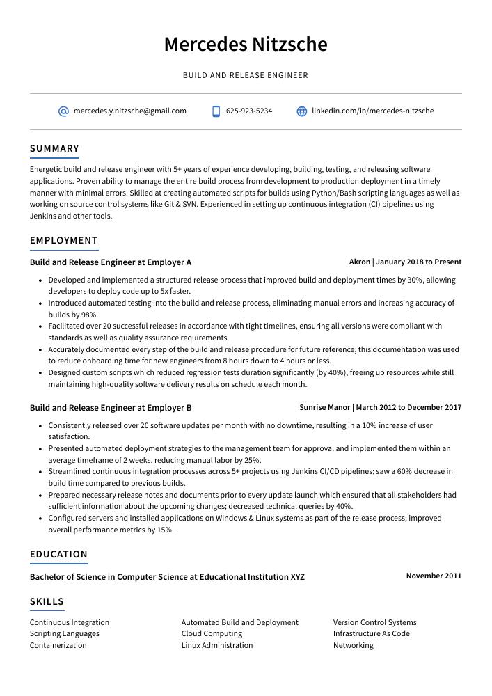 Build and Release Engineer Resume