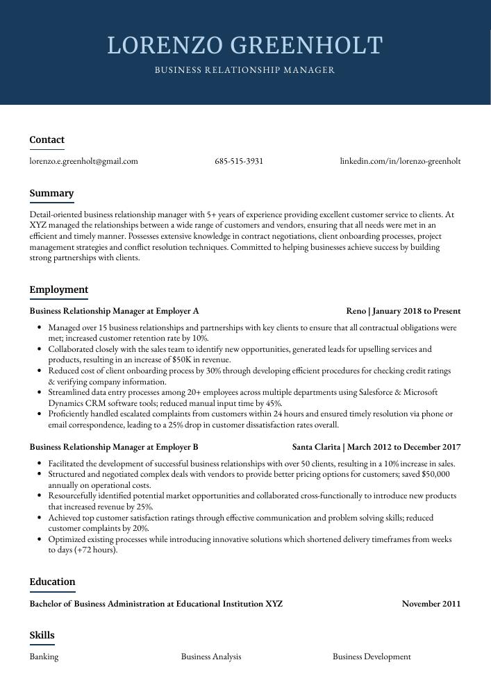 Business Relationship Manager Resume