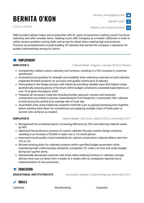 Cabinet Maker Resume Cv Example And Writing Guide