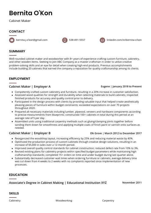 Cabinet Maker Resume Cv Example And Writing Guide