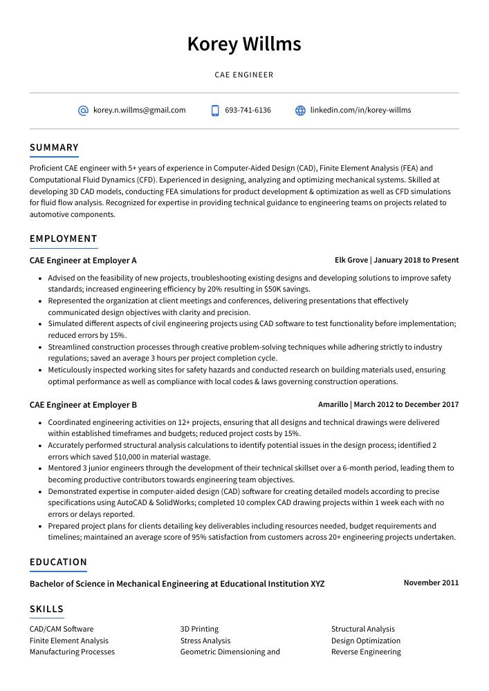 CAE Engineer Resume