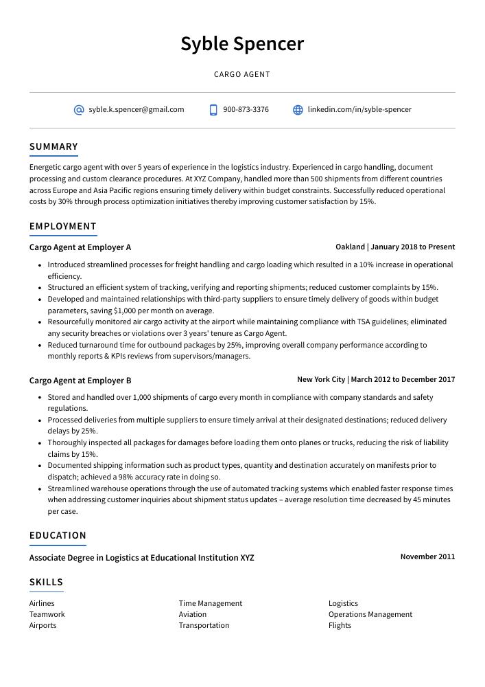 Cargo Agent Resume