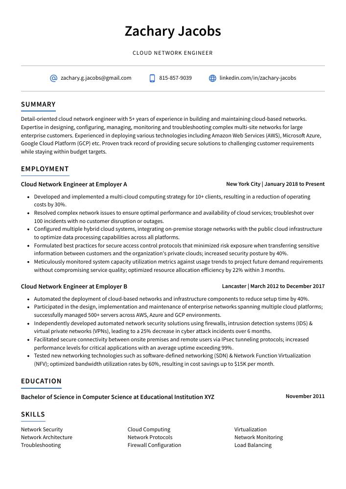 Cloud Network Engineer Resume