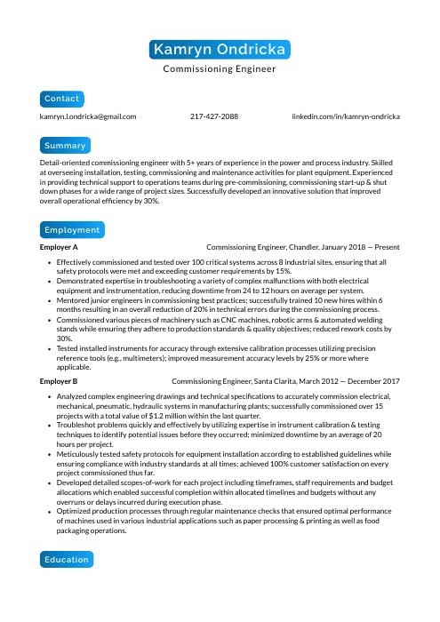 commissioning engineer cover letter