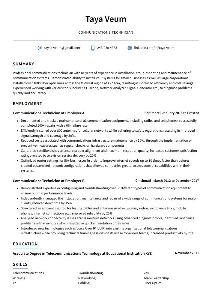 Communications Technician Resume