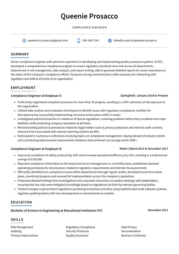 Compliance Engineer Resume