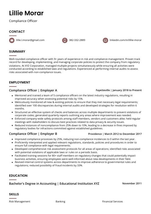 Compliance Officer Resume CV Example And Writing Guide   Compliance Officer Resume Template Fossa 