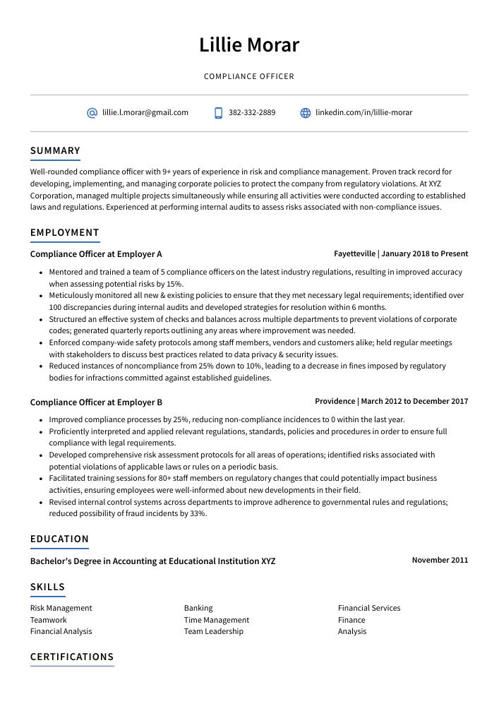 Compliance Officer Resume CV Example And Writing Guide   Compliance Officer Resume 