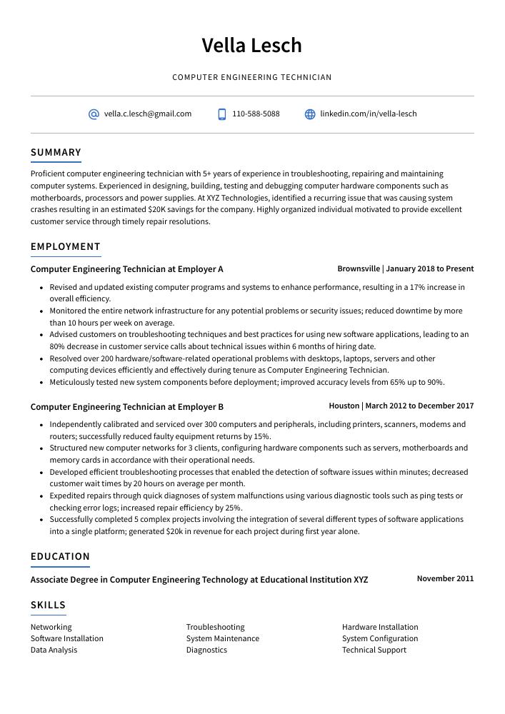 Computer Engineering Technician Resume