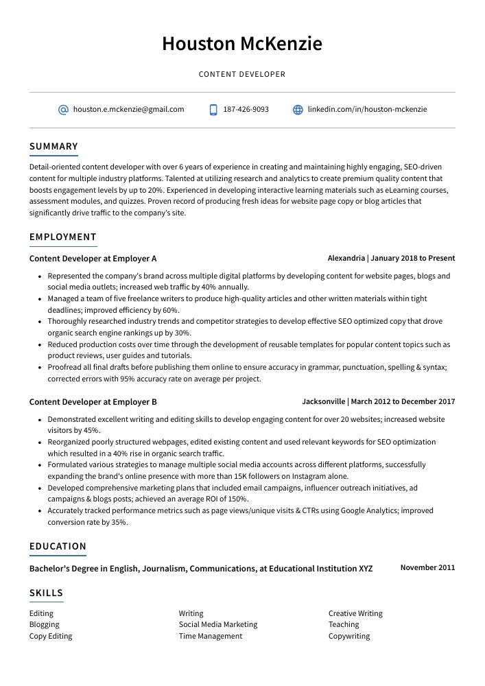 Content Developer Resume