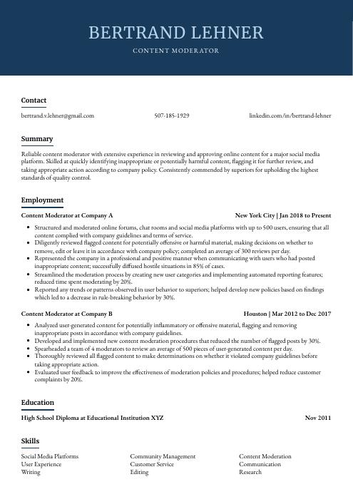 cover letter for content moderator job