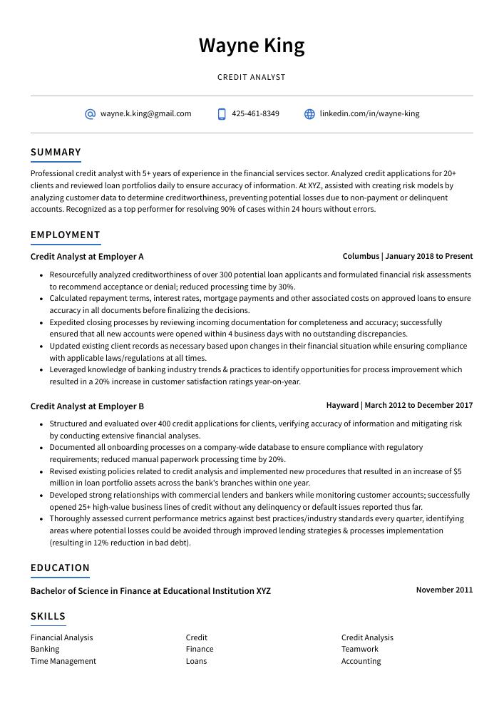 Credit Analyst Resume