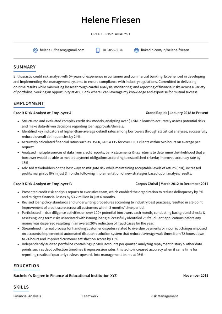 Credit Risk Analyst Resume