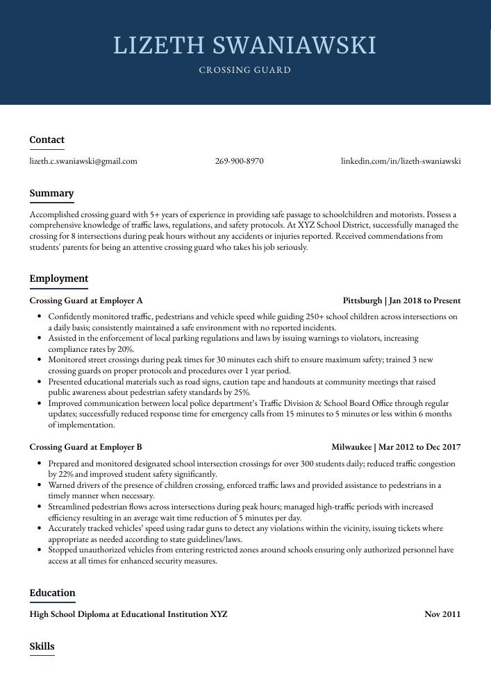 Crossing Guard Resume