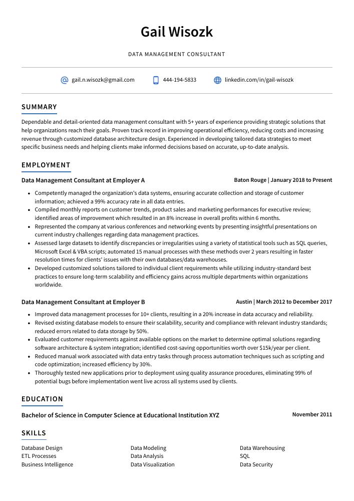 Data Management Consultant Resume