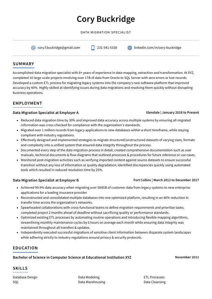 Data Migration Specialist Resume