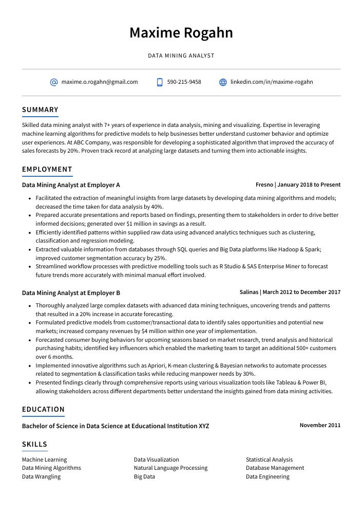 Data Mining Analyst Resume