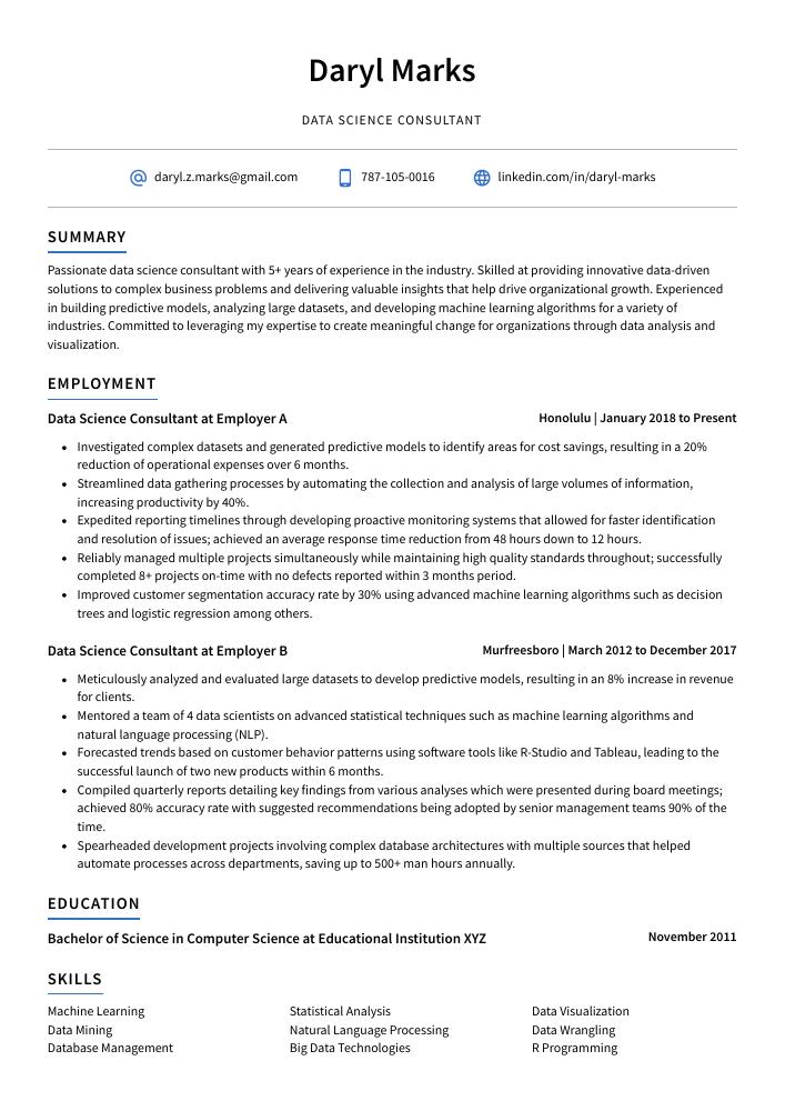 Data Science Consultant Resume