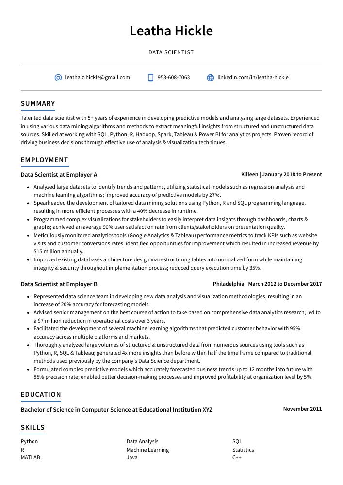 Data Scientist Resume