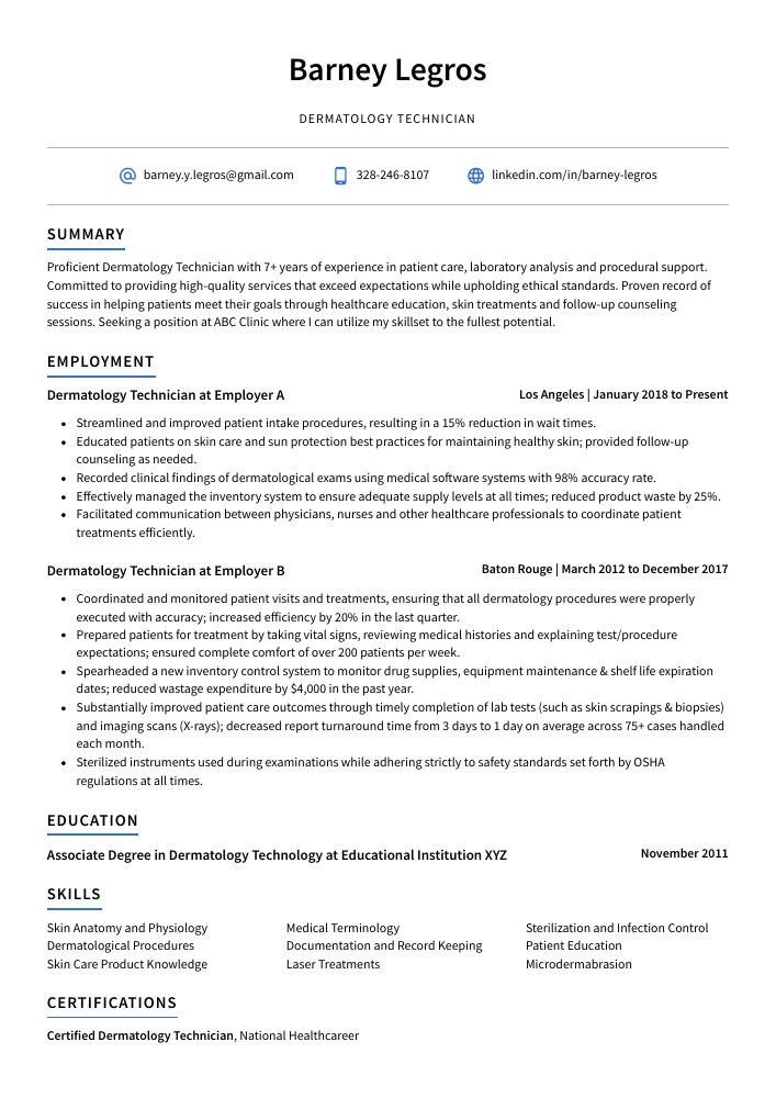 Dermatology Technician Resume