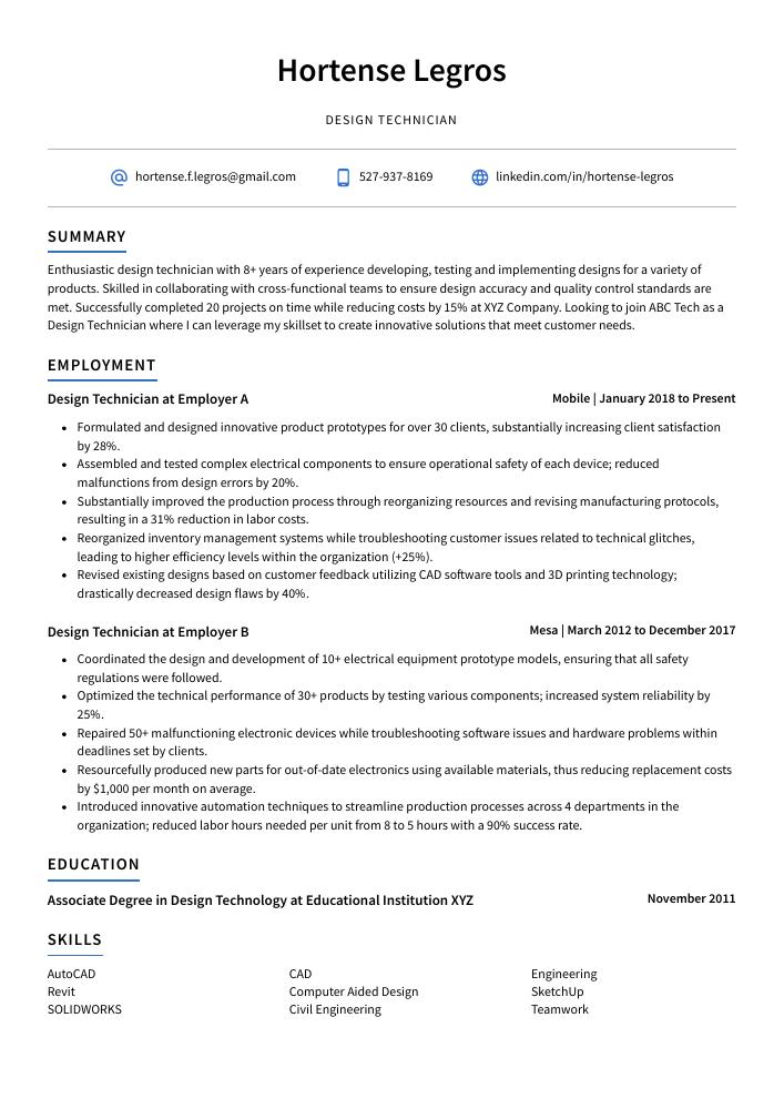 Design Technician Resume