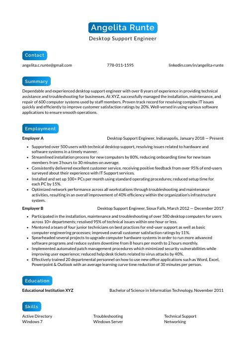 Desktop Support Engineer Resume Cv Example And Writing Guide 7732