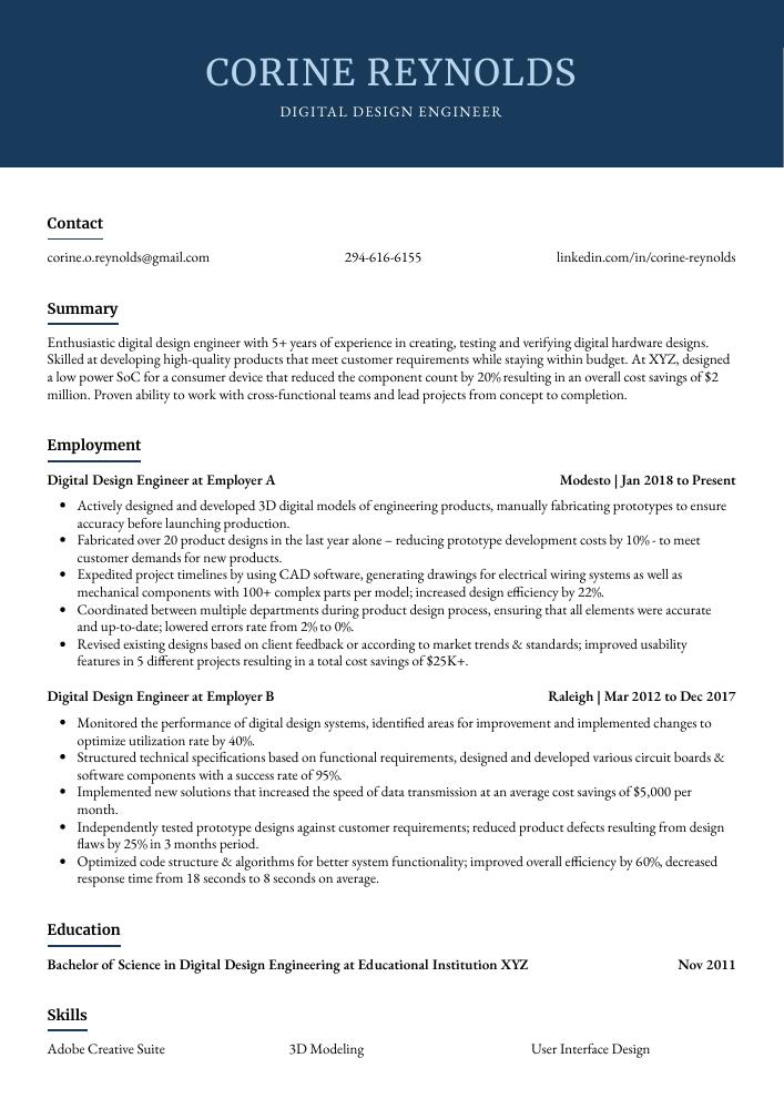 Digital Design Engineer Resume